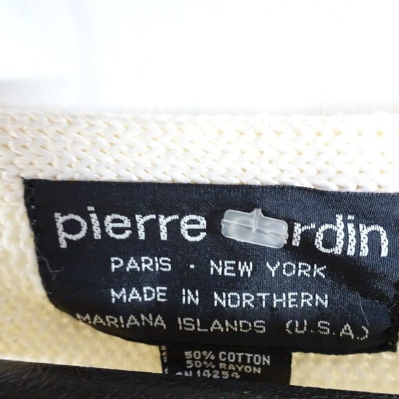PIERRE CARDIN Ivory Cream Short Sleeve Sweater Lace Detail Sequin Size M Vintage - Picture 6 of 9